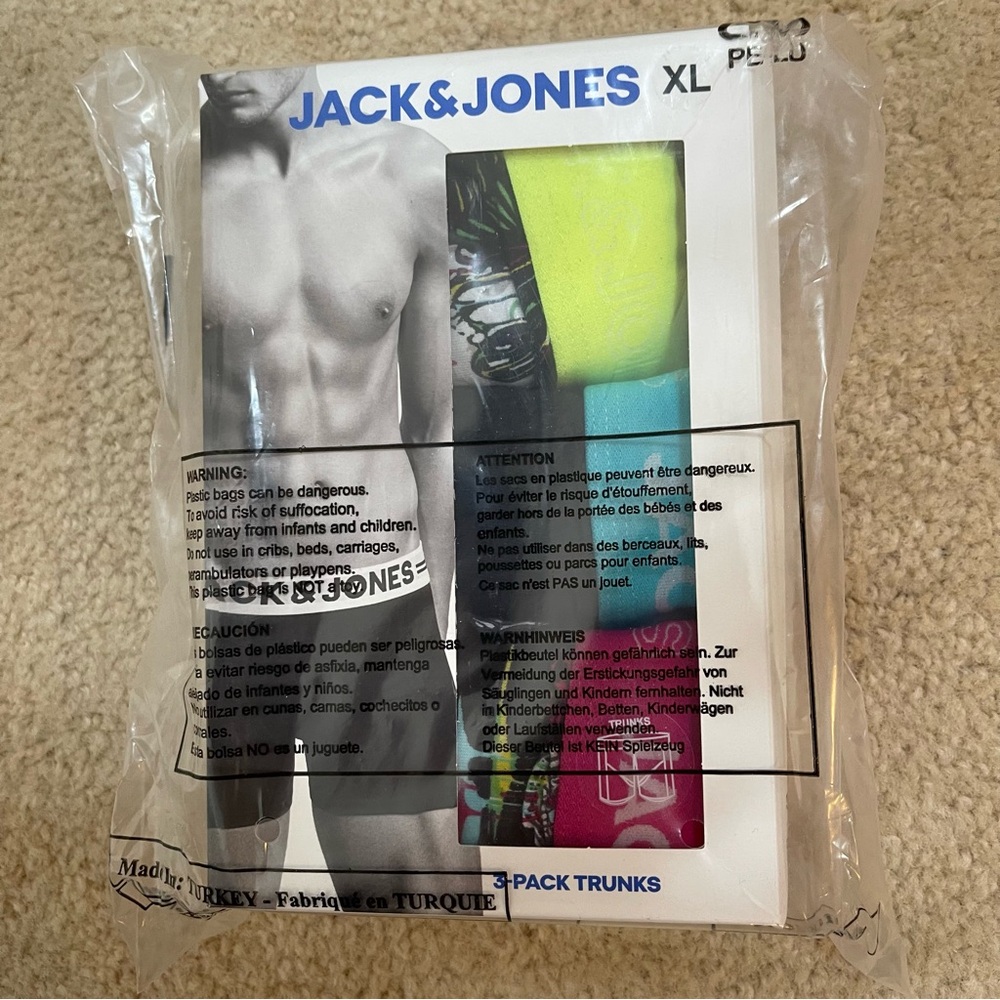 NEW! Jack & Jones Men’s Set of 3 Black Multicolor Boxer Briefs Skull Design- XL